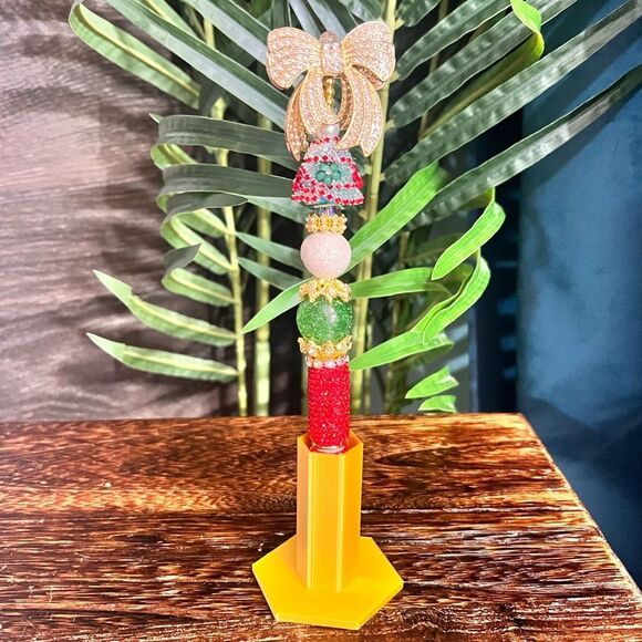 Christmas Hand-Made Custom Extended Beaded Pen with Large Fancy Bow. Rhinestone. - Picture 3 of 10